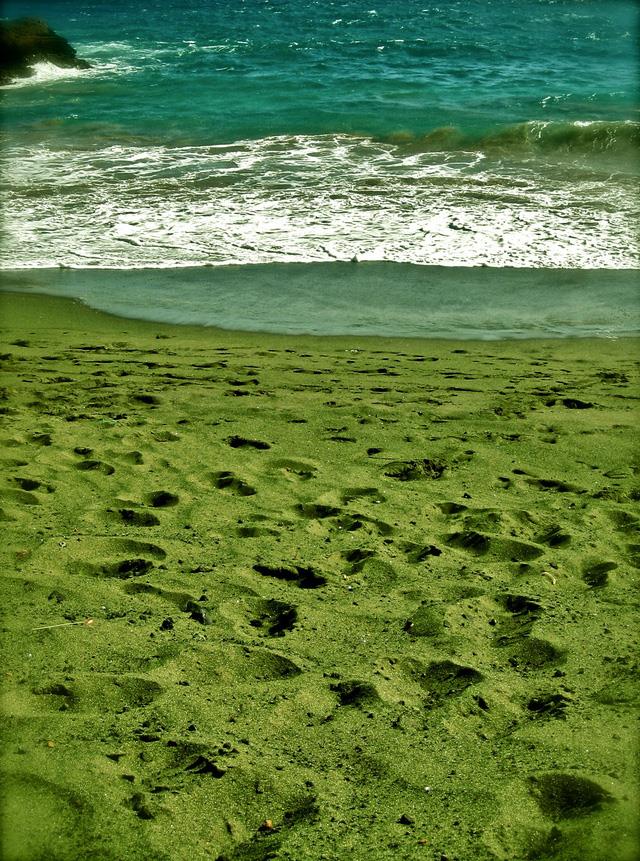 Bãi biển cát xanh rêu ở Hawaii
